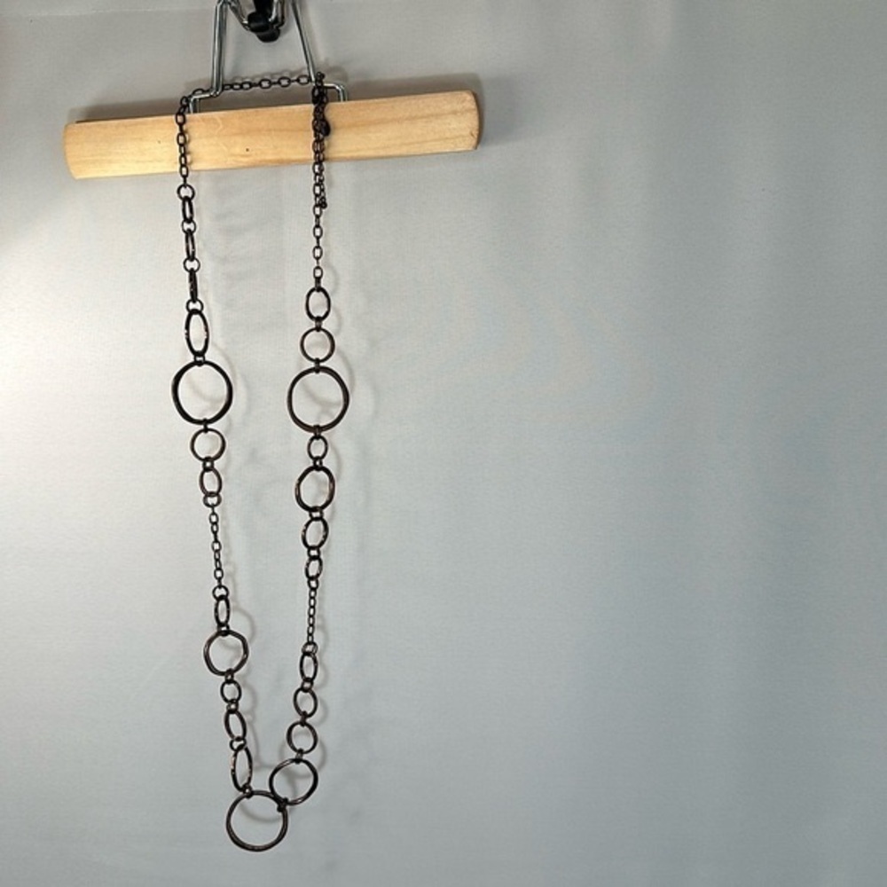 Lia Sophia Haute Long Bold Ring Link Chain Necklace Gunmetal Bronze Finish Boho